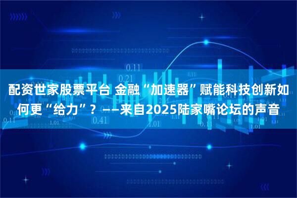 配资世家股票平台 金融“加速器”赋能科技创新如何更“给力”？——来自2025陆家嘴论坛的声音